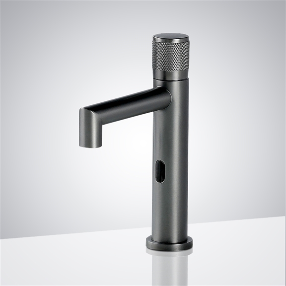 Gun Grey Deck Mounted Washbasin Bathroom Faucet with Infrared Motion Sensor
